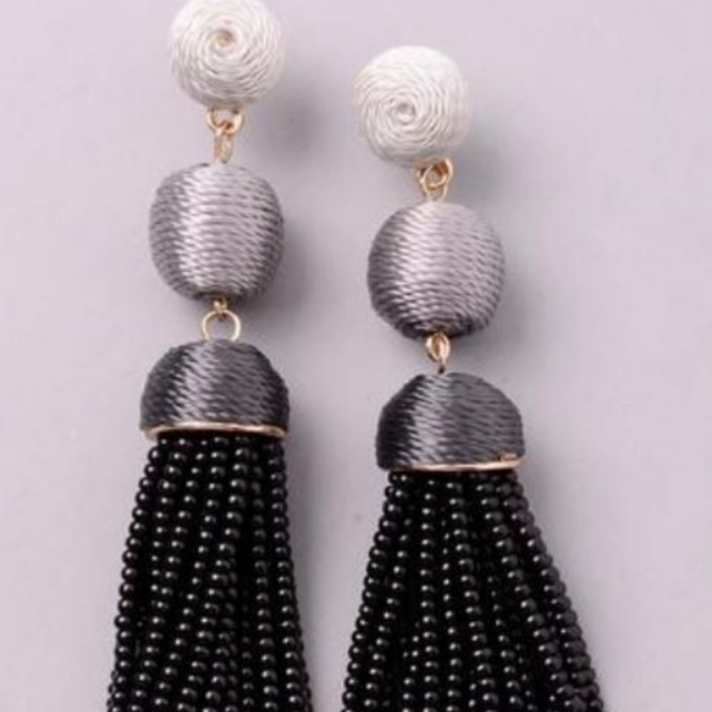 Black grey white beaded earrings